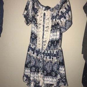 blue aztec strapless romper